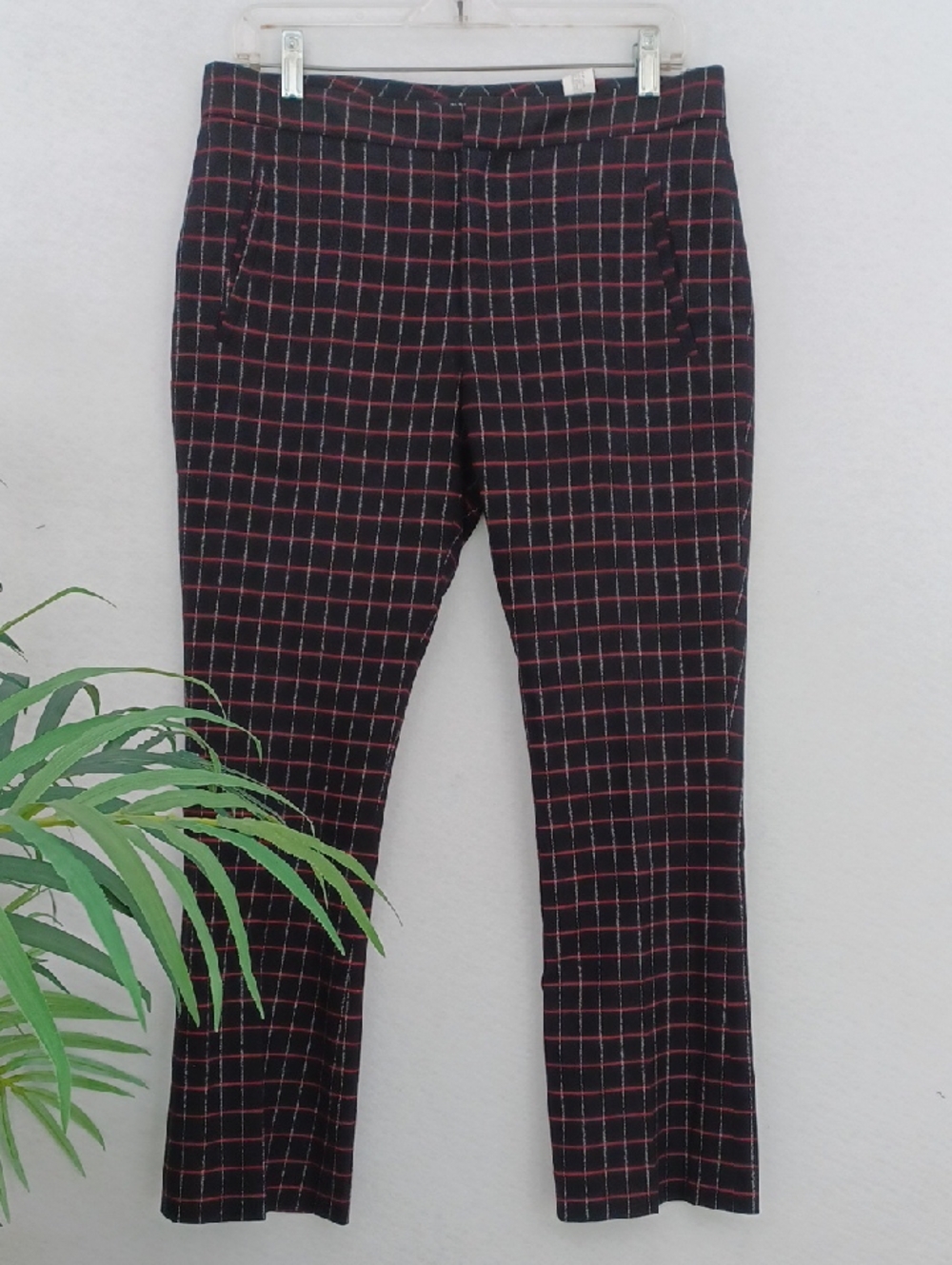 Zara Black Trousers with Red And White Windowpane Check
